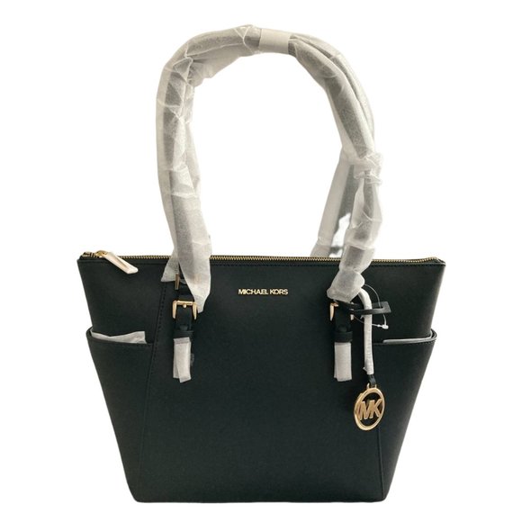 Michael Kors Charlotte 35T0GCFT7L Large Top Zip Tote In Black - Picture 2 of 6